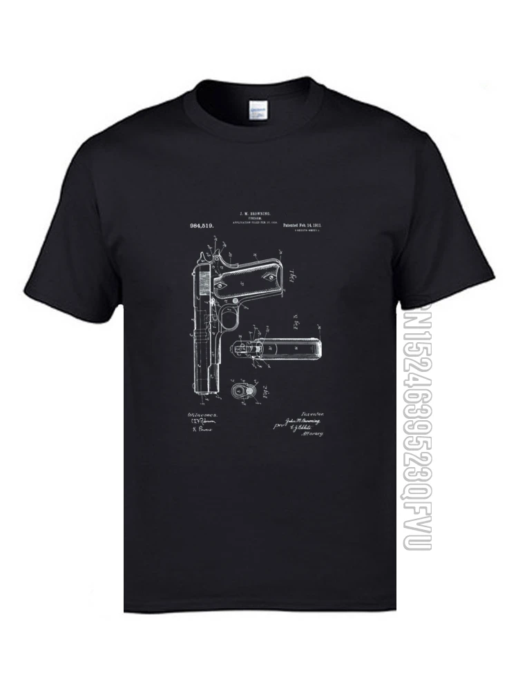 Weapon Gun Sematic Diagram Top T-shirts Plan Sket Illustration Men Summer Cool T Shirt Black Fitness Tees For Male