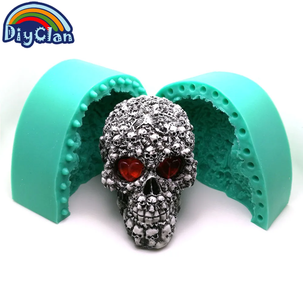 3d Big Size Skull Plaster Silicone Mold Halloween Cake Decorating Tools DIY Skulls Skeleton Resin Candle Handmade Mould Making