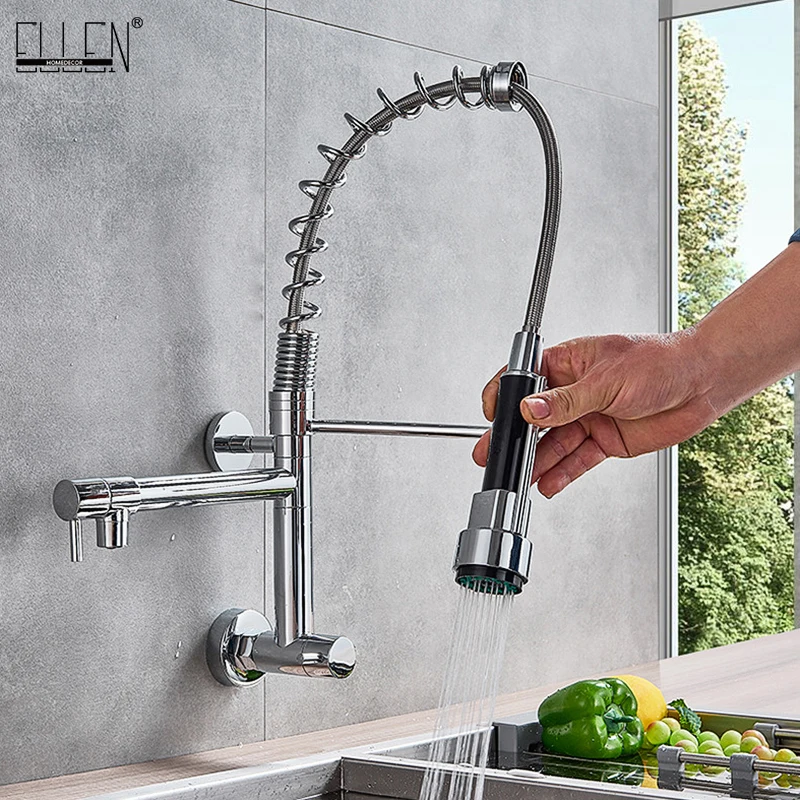 

Wall Kitchen Faucet Pull Down Water Taps Spring Style Single Cold Wall Mounted Kitchen Mixer ELK9010