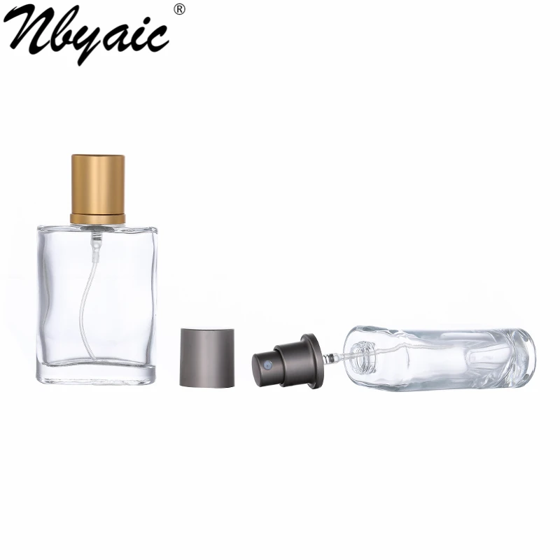 Nbyaic 50Pcs 30ml 50ml high-end portable transparent glas parfüm flasche mit gold und grau kappen, leere flasche spray flasche