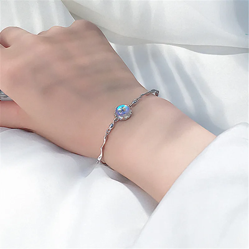 Fashion Moonstone Round Charm Bracelet & Bangles Adjustable Size Braclets For Women Jewelry A204