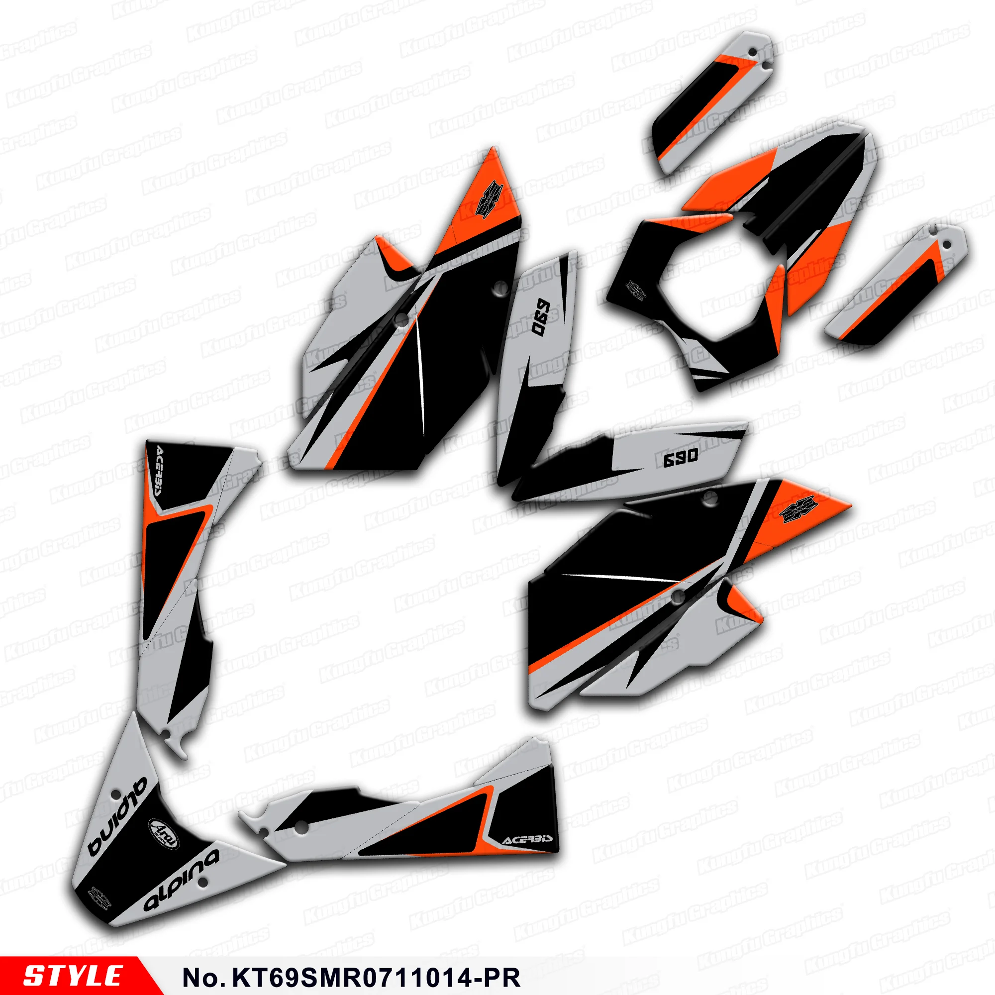 

Aftermarket Motorcycle Graphics Supermoto Decals for KTM SM SMR 690 2007 2008 2009 2010 2011, Style No.KT69SMR0711014-PR