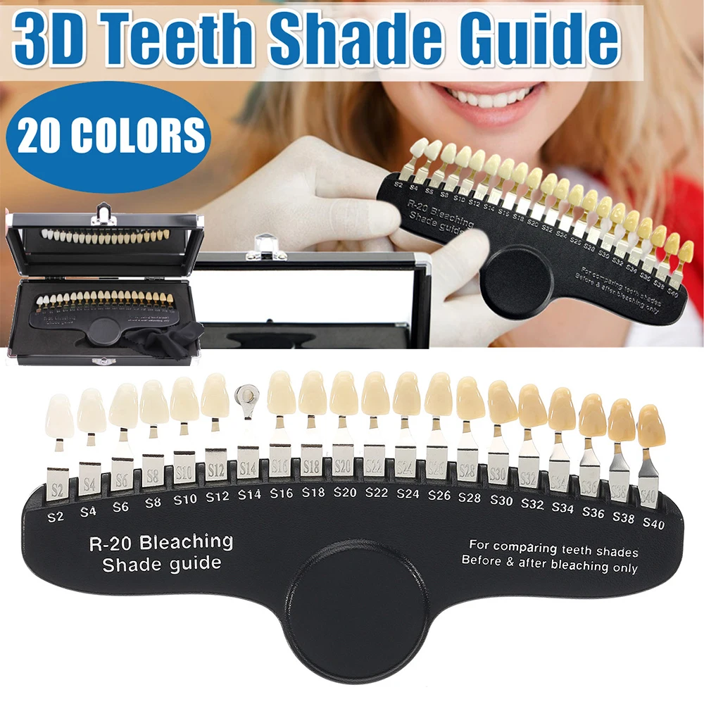 

20 Colors 3D Shade Guide Tooth Shade Chart Board Color Comparator Cold Light Teeth Bleaching Dental Plate Teeth Whitening