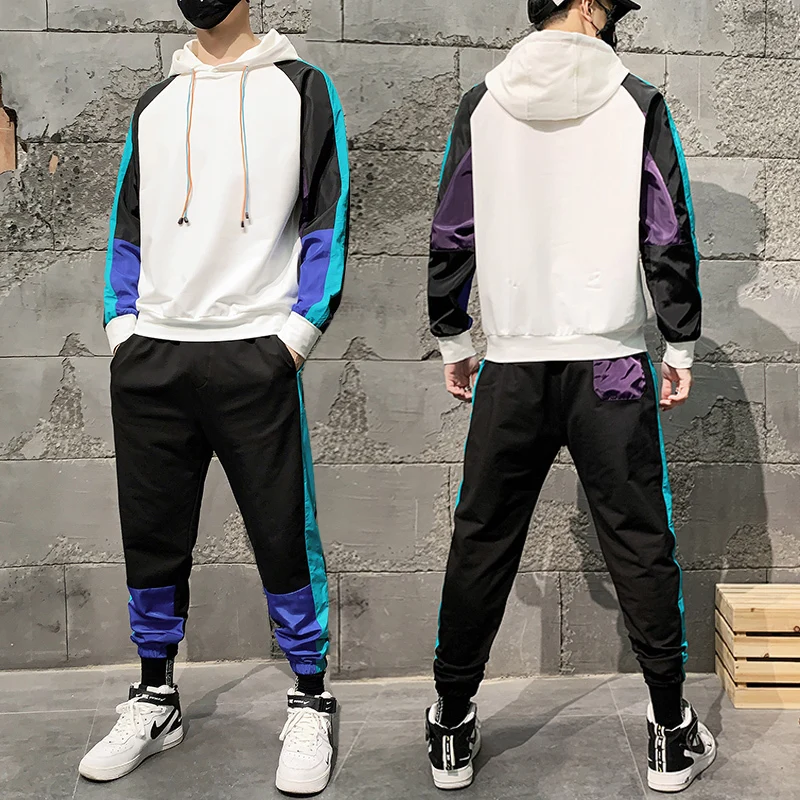 

Sweatshirt Sportwear Hoodies &Pant Suit Trainingspak Heren Men Heren Kleding Causal Splicing Contrast Set Top+Pant 2Pc Tracksuit