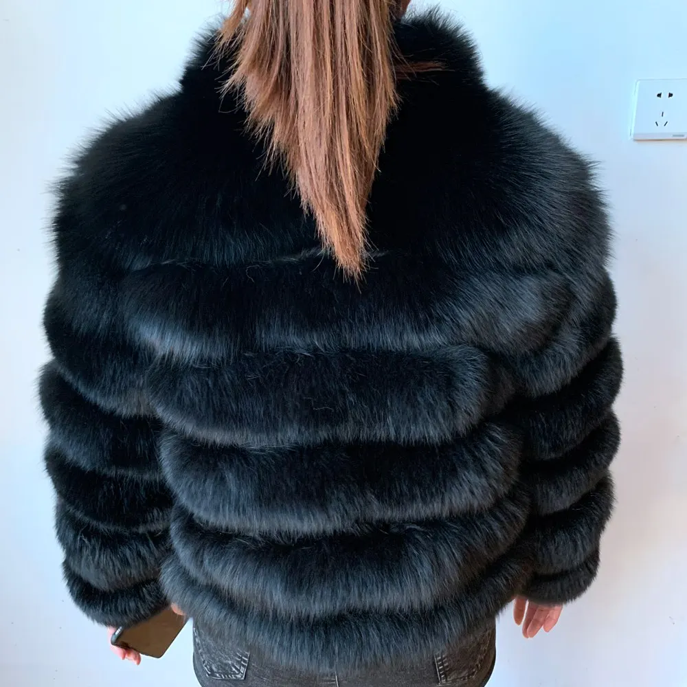 QIUNUOXI Natural Short Real Fox Fur Coat For Women With Stand Collar Thick Warm Winter Genuine Fox Fur Jacket High Quality