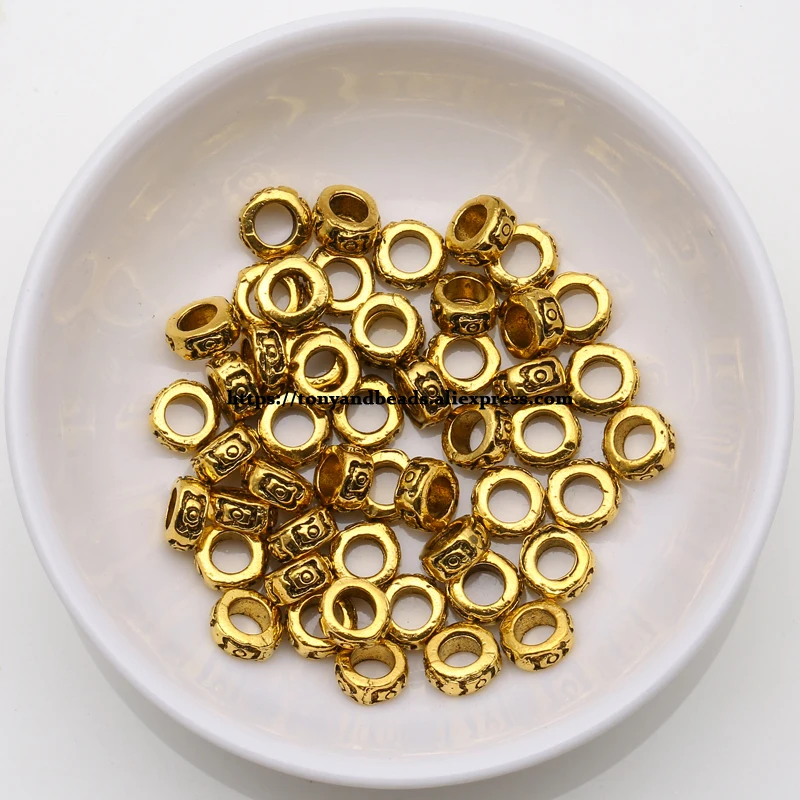 (50 Stück / Los!) Europäischer Spacer-Charm-Verbinder, Crimp-Endperlen aus Legierung in Antikgoldfarbe, geeignet für die Armbandherstellung. – Detail 1