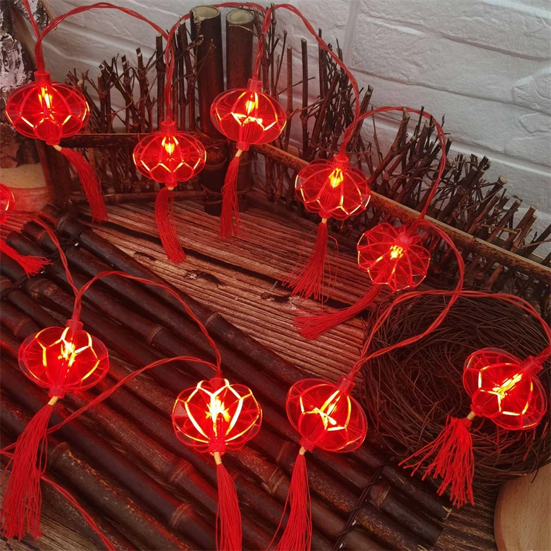 1.5M 10LED Red Chinese Knot Lantern Spring Festival LED String Lights New Year 2022 Night Lights Wedding Christmas Decoration