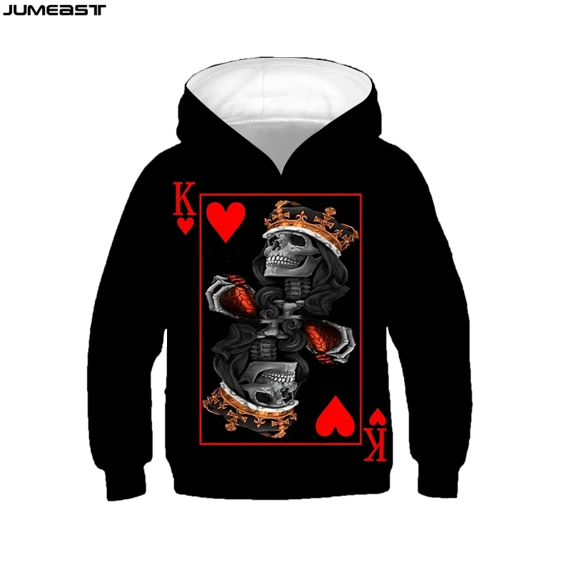 

Jumeast Brand Men Women 3D Printed Children Sweatshirt Skull Play Poker Cards Long Sleeve Kids Cap Hoody Sport Pullover Hoodies