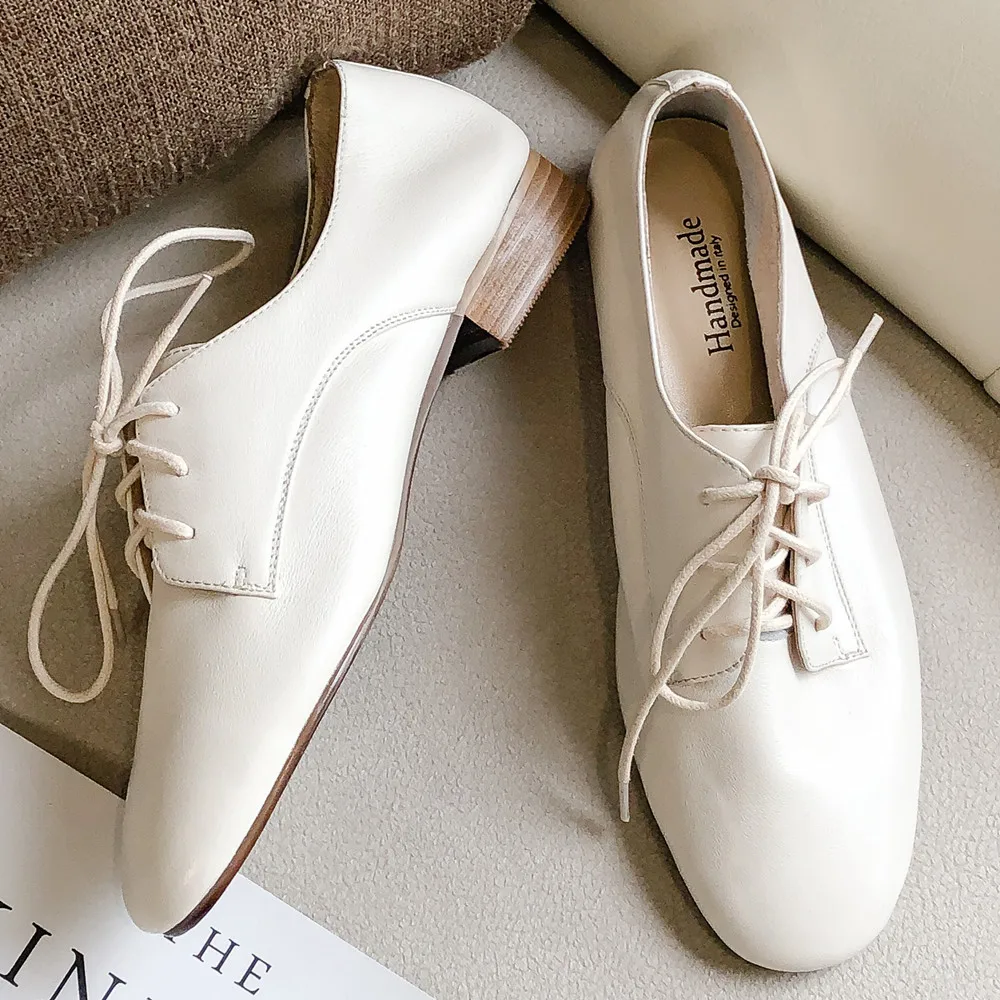 Big size 33-40 women's genuine leather lace-up flats oxfords leisure soft comfortable casual female footwear round toe shoes hot