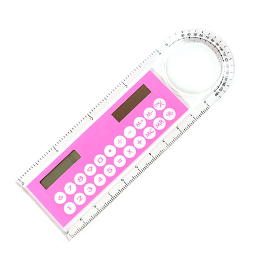 10cm Mini Ultra-thin Ruler Solar Calculator Magnifier Multifunction Calculadora Office Supplies