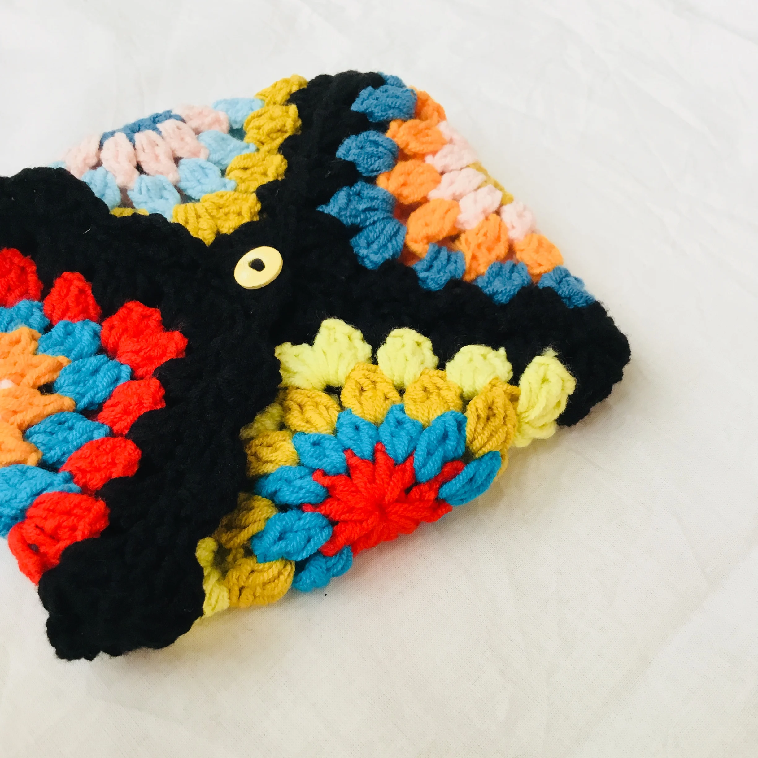 Original Black Women\'s Wallet Crochet Colorful Flower Purse Cute Check Makeup Bag Pouch Check Granny Square Handmade Bags