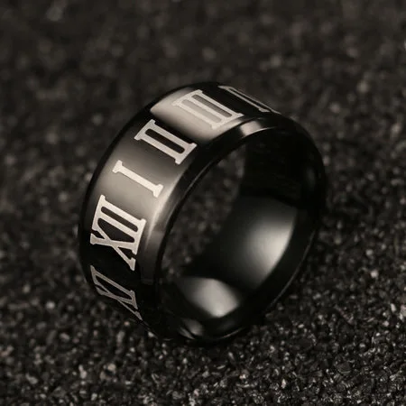  2020 Hot Fashion 8mm Roman Numerals Black Ring Stainless Steel Cool Men Ring Cocktail Wedding Jewelry