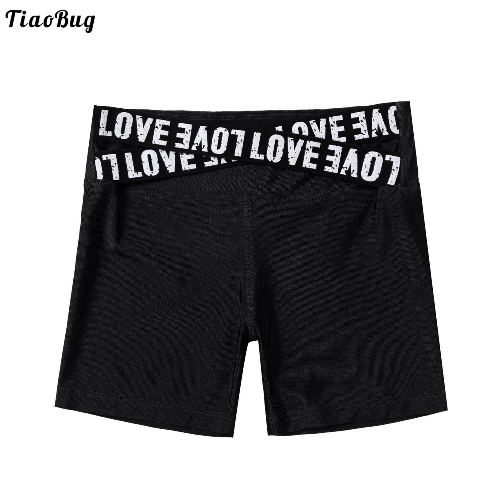 

TiaoBug Kids Girls Summer Letters Print High Waist Cross Stretchy Sport Shorts Bottoms For Running Gym Yoga Fitness Jogging