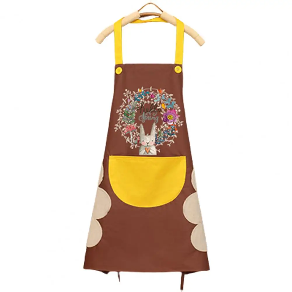 Print PVC Sleeveless Apron Wipeable Waterproof Oil-Proof Cartoon Wreath Rabbit Kitchen Nail Shop Apron For Women Baking Mats