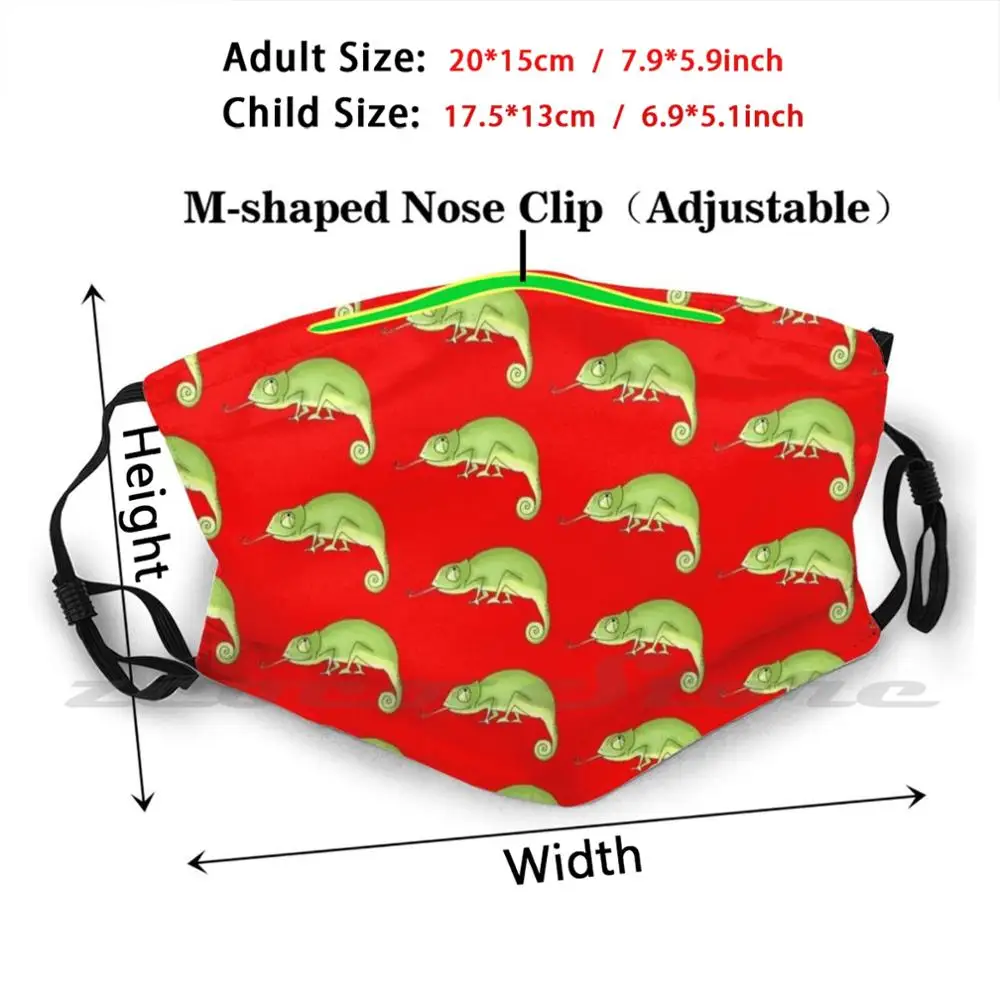 Green Chameleon Design Mask Cloth Washable DIY Filter Pm2.5 Adult Kids Chameleon Chameleons Reptile Reptiles Green Wild Animal