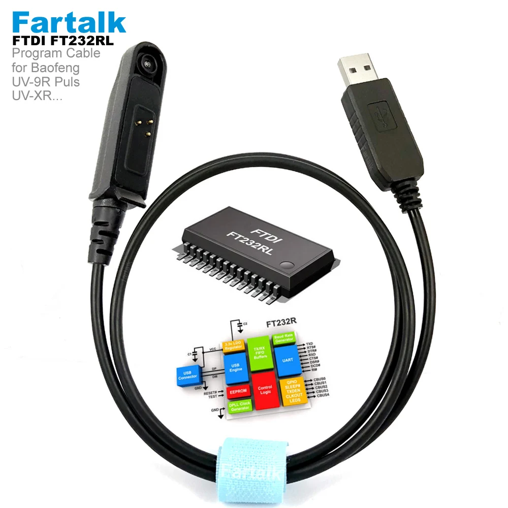 FTDI Chip USB Programming Cable for Baofeng UV-XR UV-9R Puls BF-9700 BF-A58 UV-5S GT-3WP R760 UV-82WP Walkie Talkie