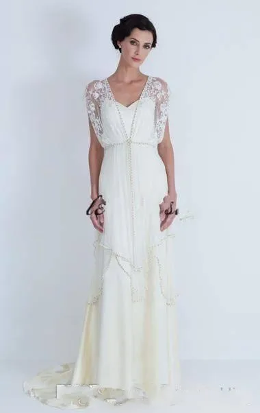 Vintage Ivory 1920s Wedding Dresses with Sleeves Catherine Deane Lita Modest Fairy Lace Chiffon 2019 Bridal Gowns