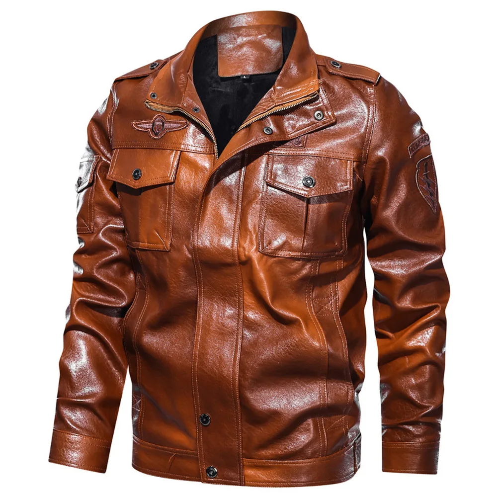 

Leather Jacket Men Motorcycle Jacket Autumn Men's Thin Warm Coat Vintage PU Leather Jackets Zipper Lapel Collar Biker Coat