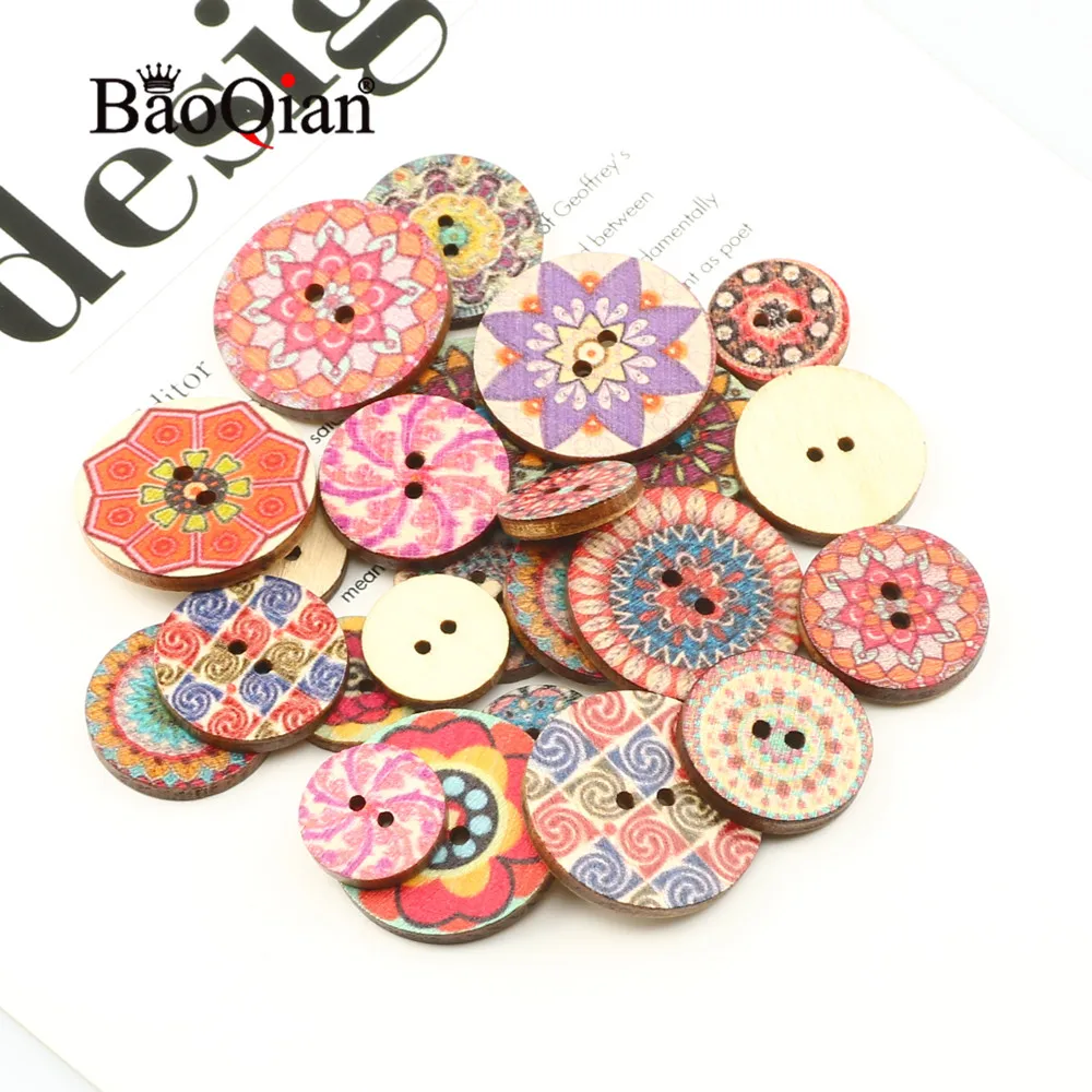 50pcs15-25mm Color Pattern Pattern Fashion Clothing Decoration Scrapbook Diy Wooden Home Sewing Button Accessories