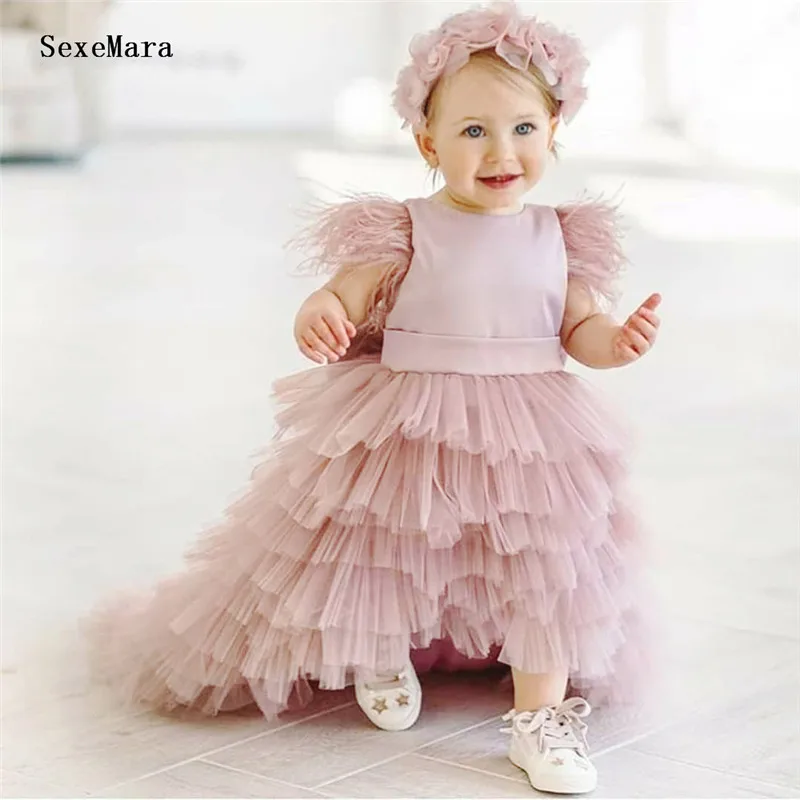 Princess Baby Girls Party Dresses with Long Train Baby Girl Birthday Dress Kid Clothing Vestido Infantil