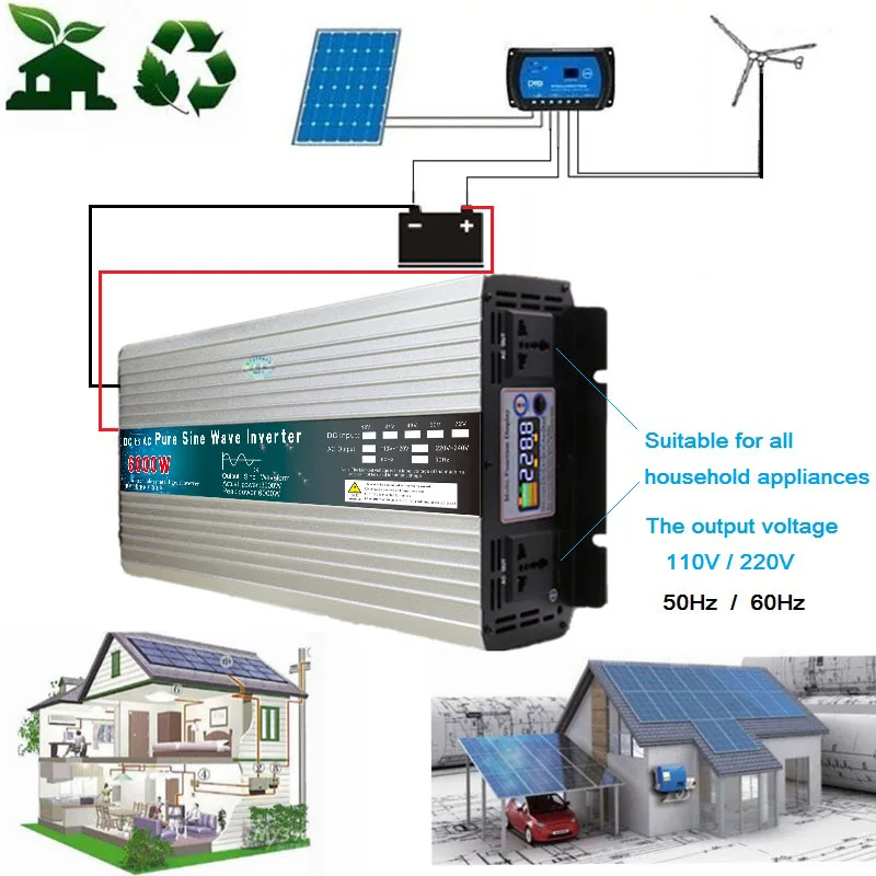 Pure Sine Wave Inverter 12V/24V/48V/60V to 110V 220V  6000W 8000W Voltage transformer Converter Pure Sine Wave Power solar