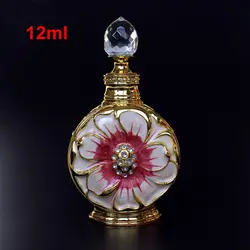 12ml Vintage Metal Perfume Bottle Glass Essential Oil Dropper Bottle Arab Style Stopper Bottle Wedding Decoration Gift