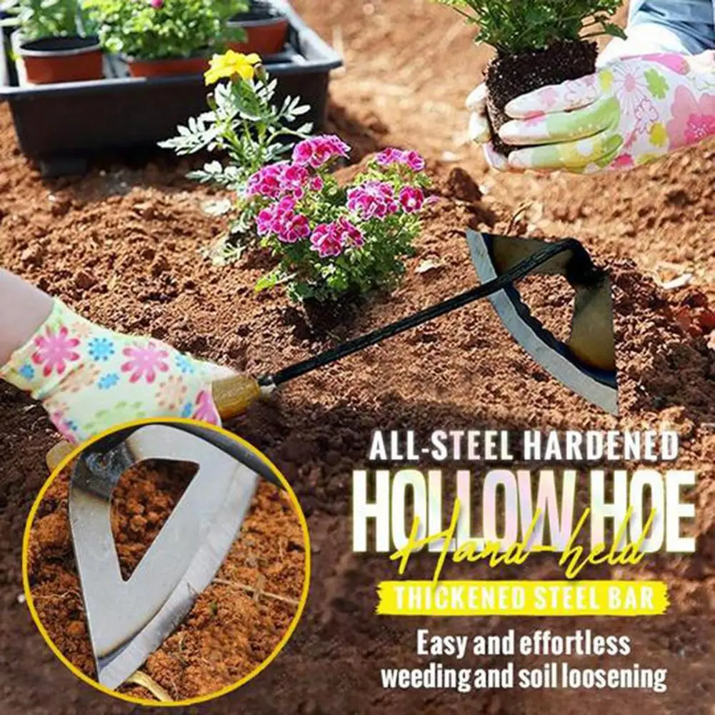 

All-steel Hardened Hollow Hoe Handheld Weeding Rake Planting Vegetable Farm Garden Agriculture Tool Weeding Accessories Dropship