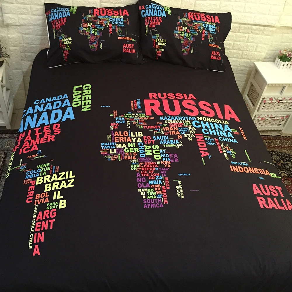 Duvet Cover Bedding Set Twin Full Queen King Size 135x200 Nordic Quilt Cover 240x220 Double Single 3D Map Bed Linen 200x200