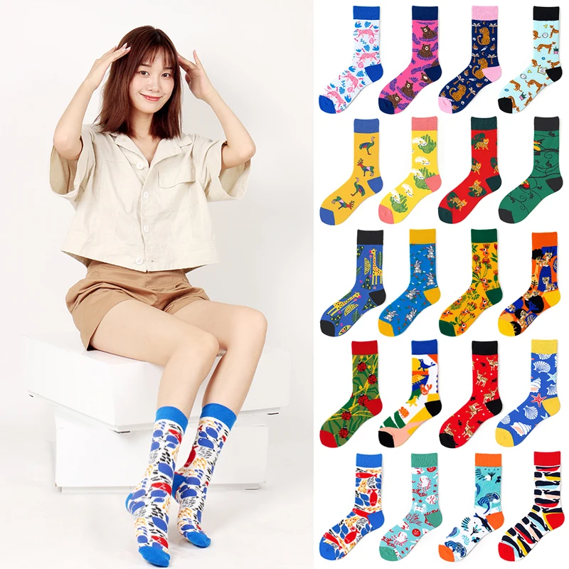 PEONFLY Sale cute animal bunny bird tiger ladybird cartoon Art Men Women Funny Socks Casual Harajuku Skateboard socks