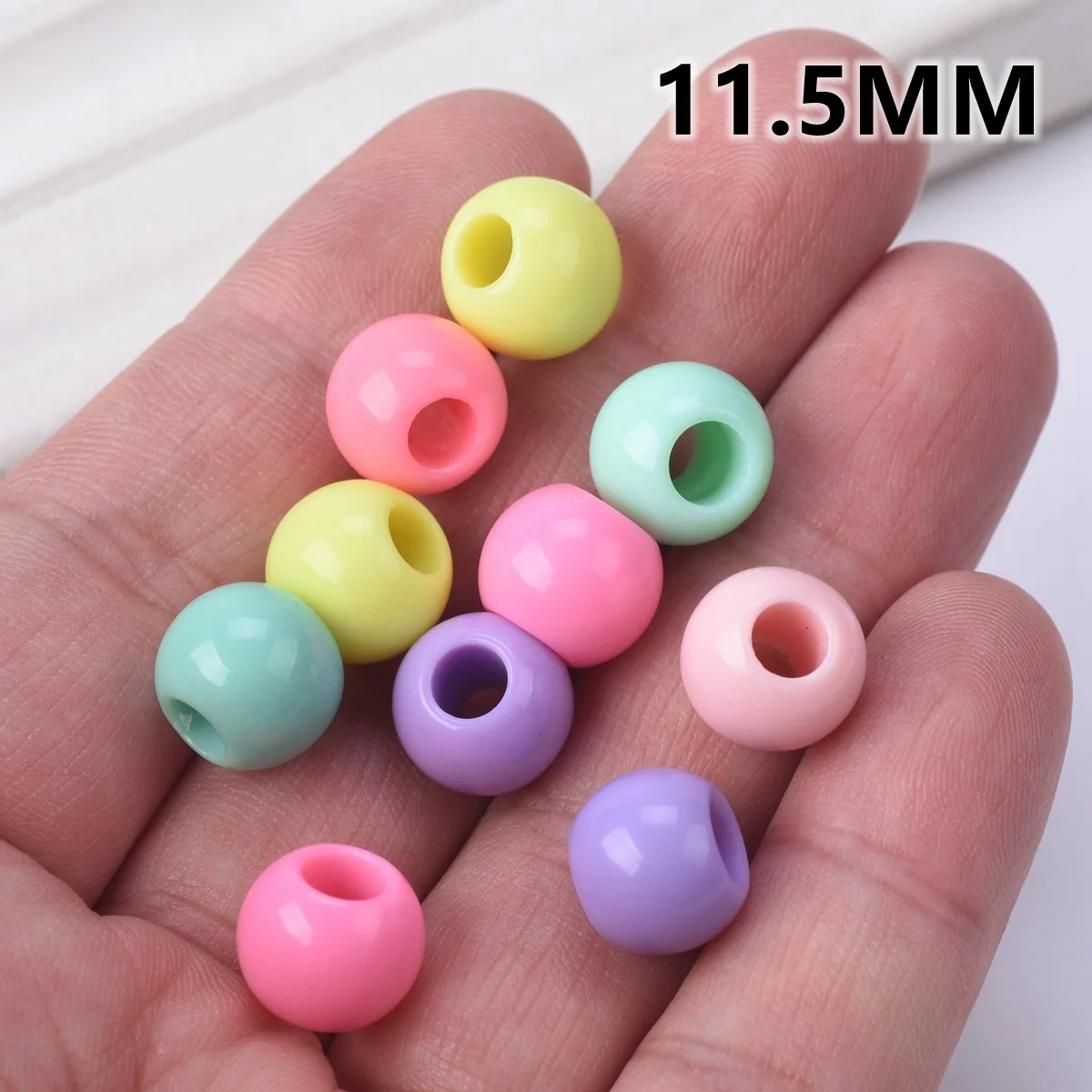 Rodada Contas de plástico acrílico para fazer jóias DIY, cores claras, solto, grande buraco, lote para artesanato, 10mm, 12mm, 14mm, 16mm, 18mm