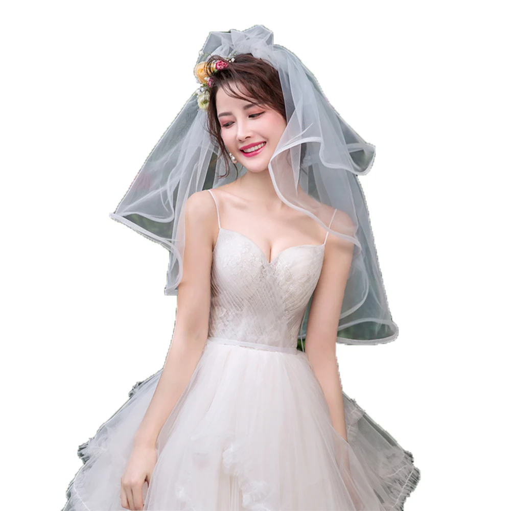 Bridal Veils Elbow Length Short Tulle Wedding Veil With Wave Edge