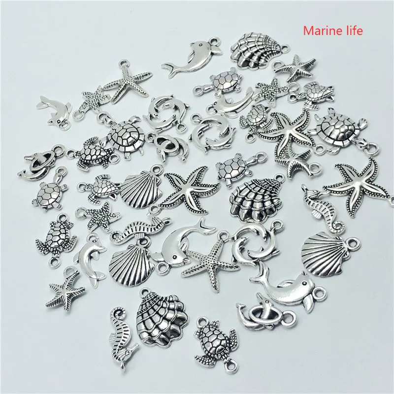 Alloy 30pcs Mixed batch Tibetan silver starfish turtles shell dolphins tortoise hippocampus Charm pendant jewellery Wholesale
