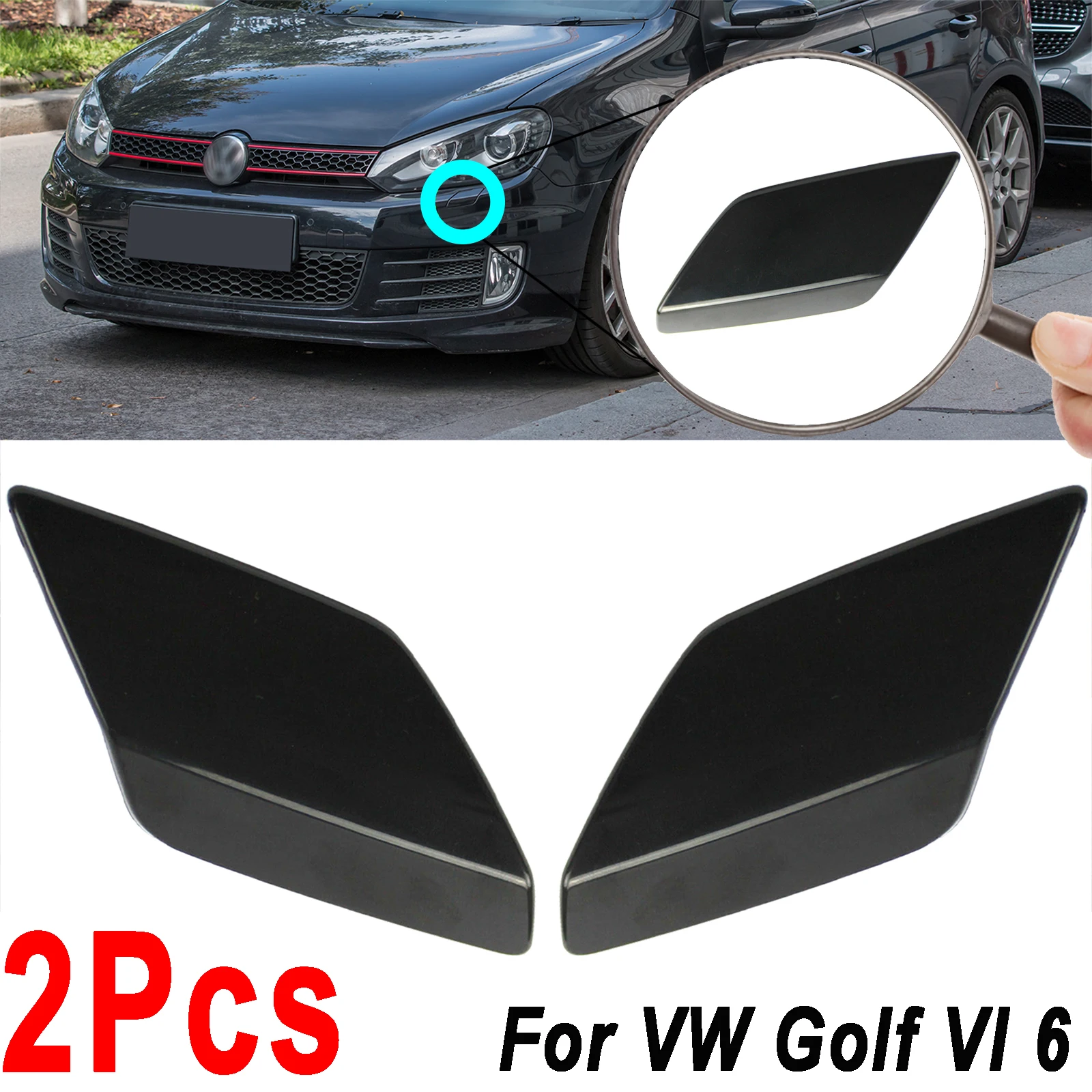 

2Pcs Left + Right Front Bumper Headlight Lamp Washer Nozzle Jet Spray Cover Caps For VW Golf VI 6 MK6 5K0955109C 5K0955110C Pair