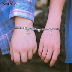 2pcs/set Stainless Steel Sun Moon Couple Bracelets Magnet Attraction Love Heart Shaped Charms for Women Men Jewelry Lover Gifts