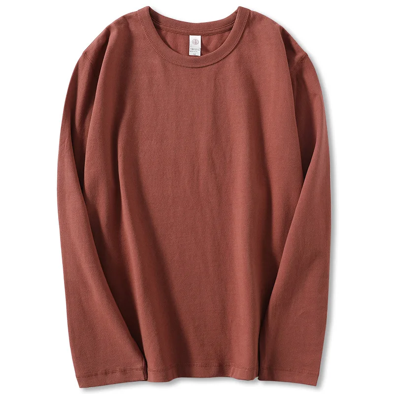 T017 Autumn Winter T-Shirts 290g Heavy Weight Premium Cotton Simple Basic Thicken Brushed Solid Color Casual Long Sleeve Tees