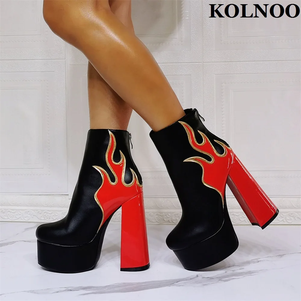 Kolnoo Women Handmade15cm Thick Heel Boots 5cm Platform Fire-Designed Party Prom Ankle Boots Evening Dress Club Fashion Shoes