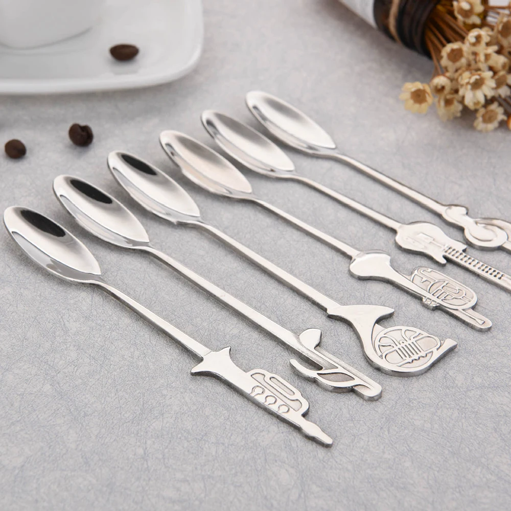 1 Pcs Creative Musical Note Spoons Long Handle Coffee Spoon Stainless Steel Teaspoon Stirring Spoons Tableware