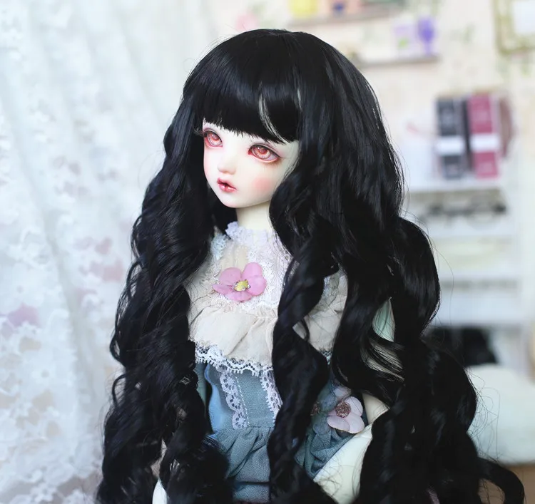 New high quality high temperature fiber BJD SD Bangs long curly wig female doll wig 1/3 1/4 1/6  bjd doll wig Black for dolls