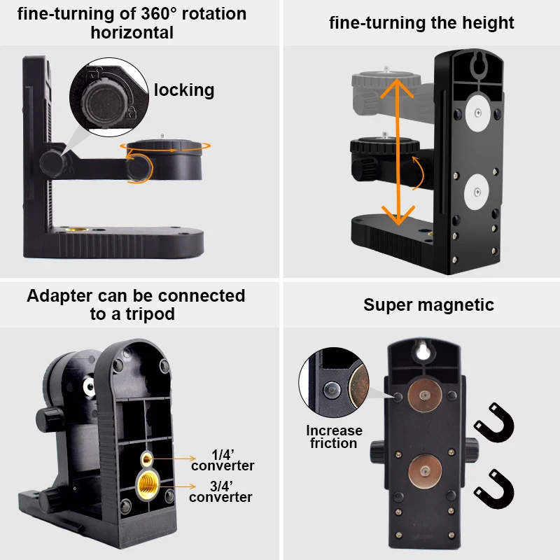 L-shaped Magnetic Bracket For Laser Level Strong Suction Force Horizontal Up And Down Adjustment Fixed