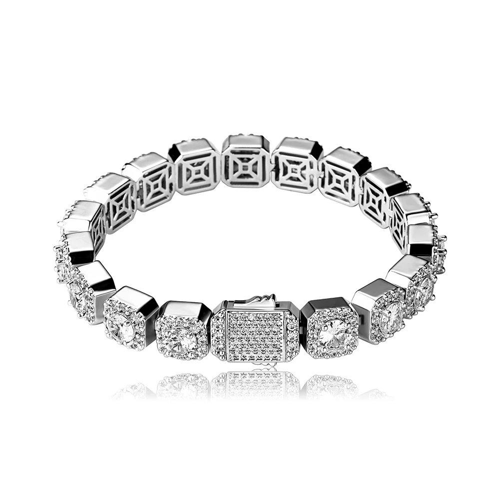 TOPGRILLZ Iced Clustered Tennis Bracelet in Yellow/White Gold(10mm) With Spring Clasp Hip Hop Fashion Jewelry