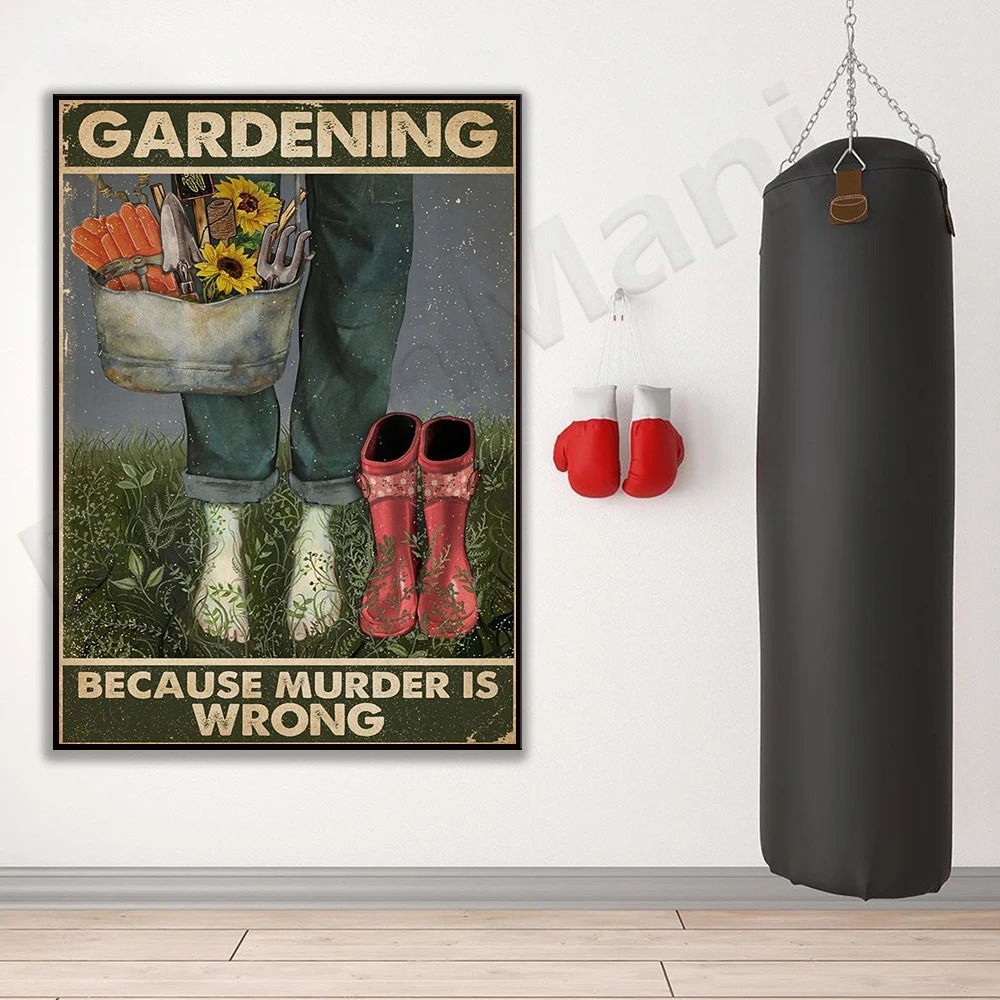 Gardening, because murder is wrong vertical posters, garden posters, botanical prints, flower illustrations, girl gardens,