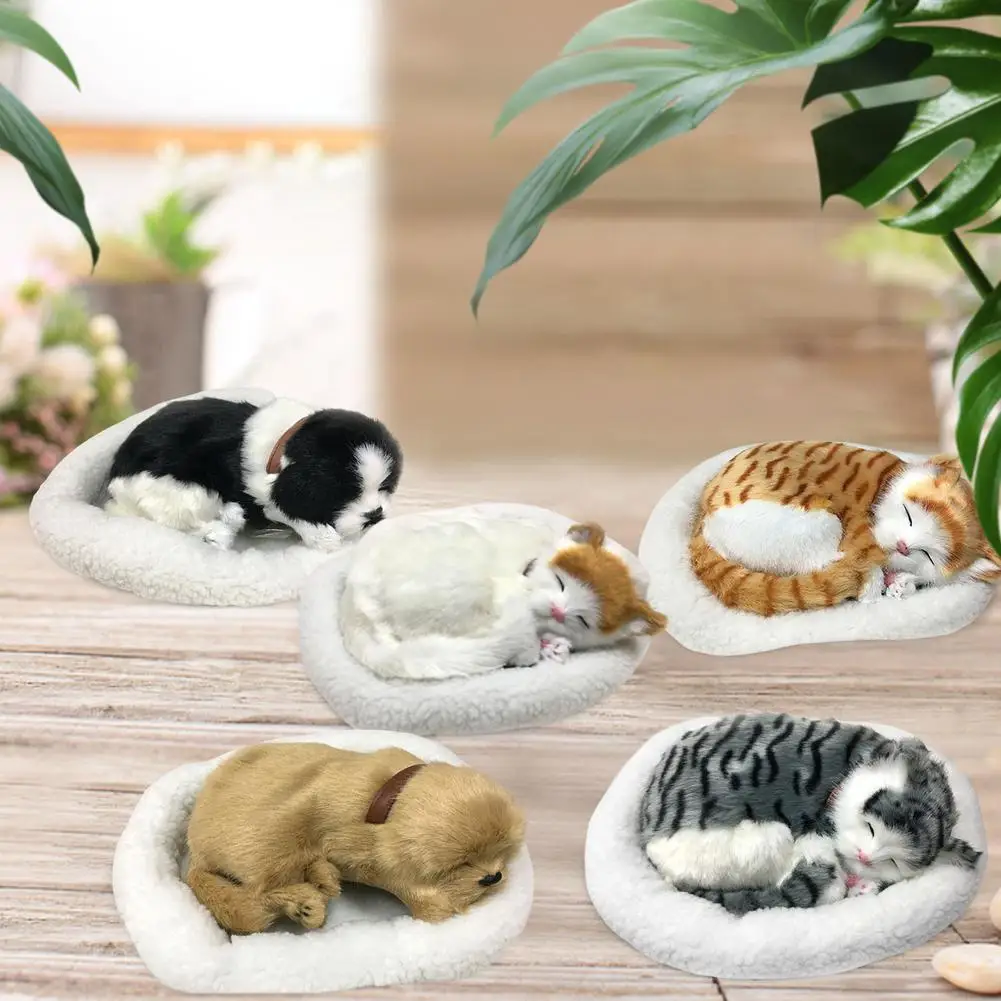 

Sleeping Cat On Pad Doll Toy Simulation Sleeping Dog With Mat Realistic Sleeping Plush Breathing Cat Realistic Cat Plush Toys