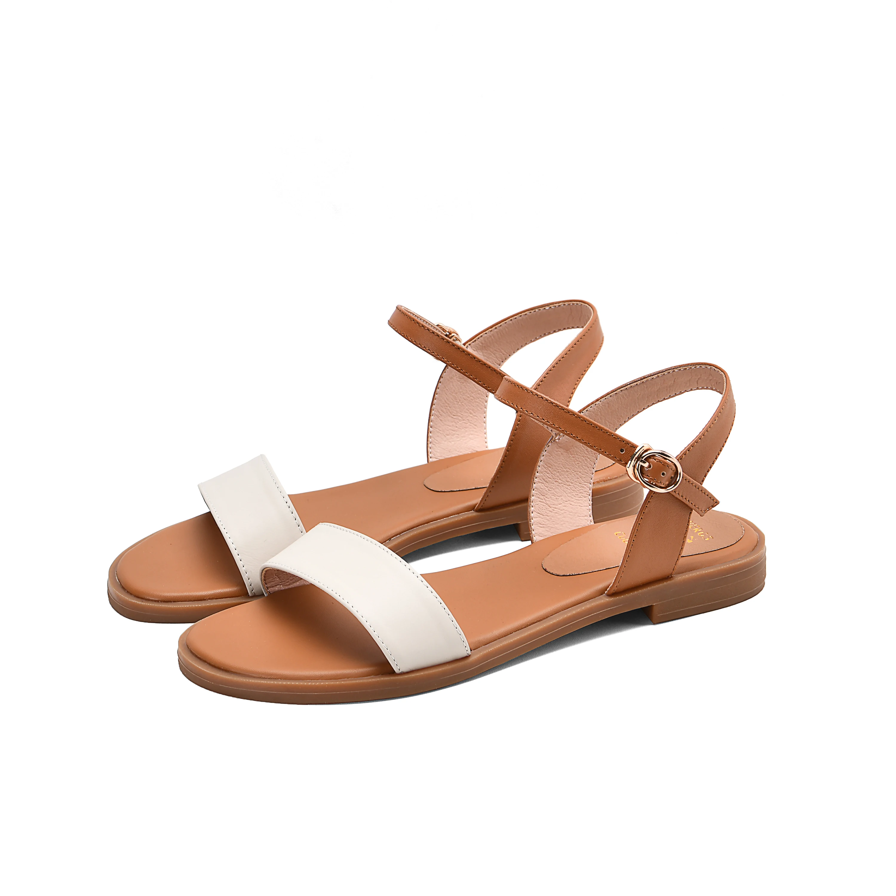 Meotina Women Shoes Flat Sandals Natural Genuine Leather Buckle Square Heel Shoes Cow Leather Sandals Female 2020 Big Size 43