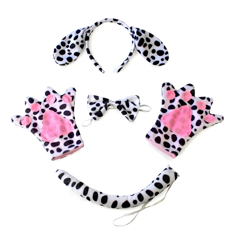 Purim Dalmatian Black spotted Dog Ear Costume Party Cosplay Set Halloween Costumes for Kids Baby Shower children birthday tail