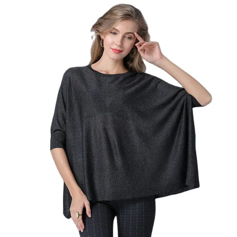 XIKOI Fashion Women Knitted Sweaters Oversize Casual Short Pullover Loose Shirt Sweater Solid Half Batwing Sleeve Pullovers