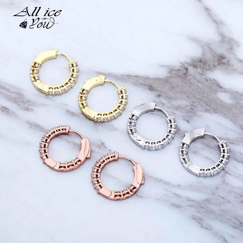 ALLICEONYOU Gold/Silver Color Plated Iced Out High Quality Cubic Zirconia Round Earrings Hio Hop Rock Fashion Jewelry For Gift