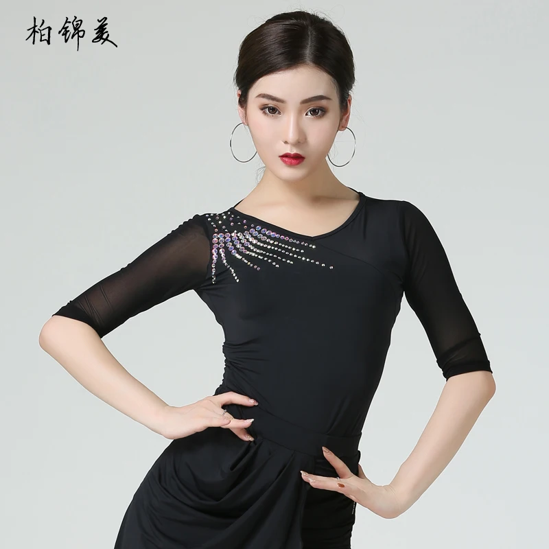 Latin dance shirt female adult clothing new sleeve practice competition national standard modern dance performance hot drill pra