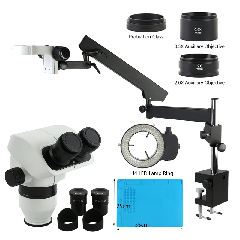 3.35X 6.7X 45X 90X Continuous Zoom Binocular Stereo Microscope Articulating Arm Clamp Stand For Bioresearch Industrial Testing