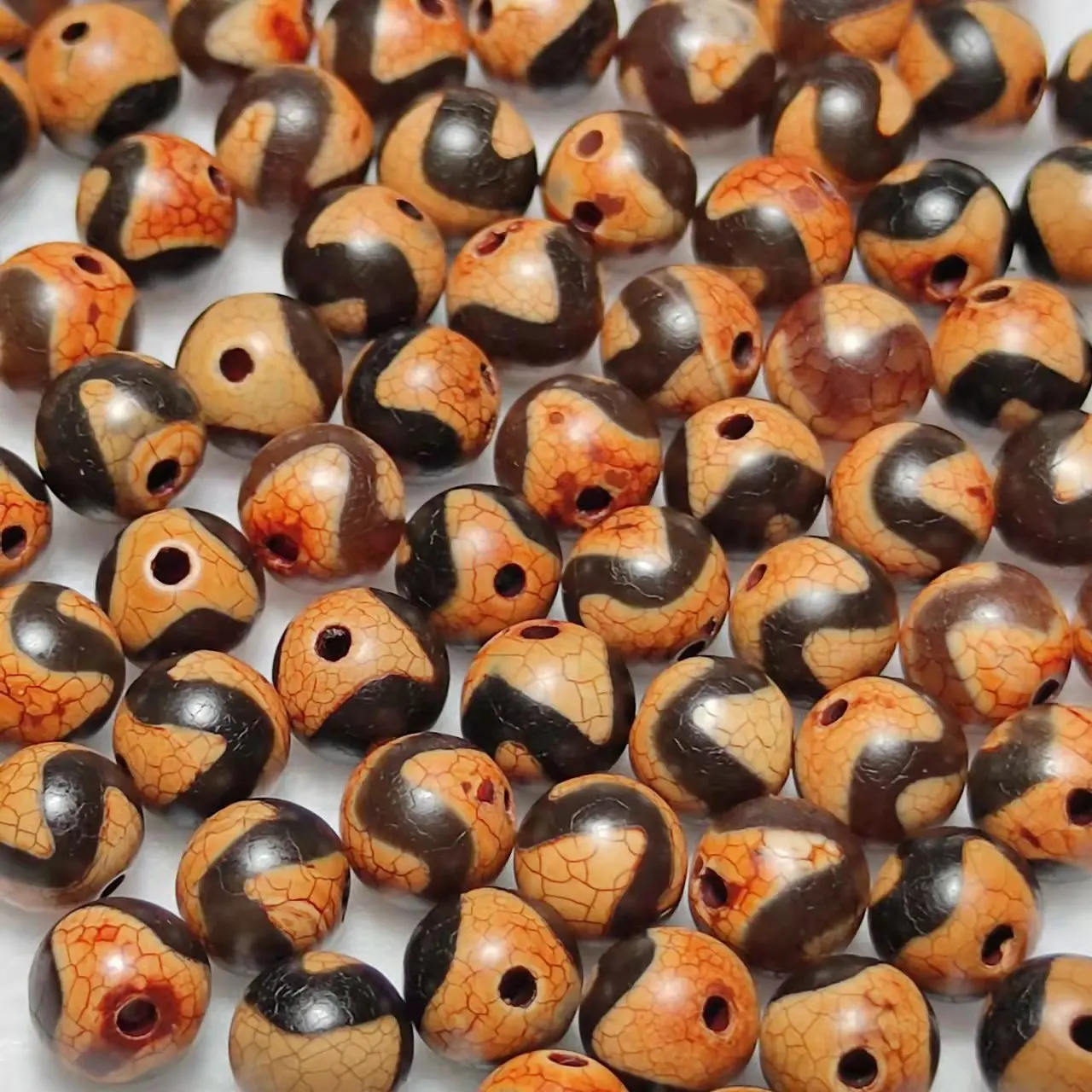 

50Pcs/Lot Tibetan Tiger Teeth Totem Weathered Old Type 8mm Orange/Black Round Agate Dzi Beads Wholesale DIY Free Shipping