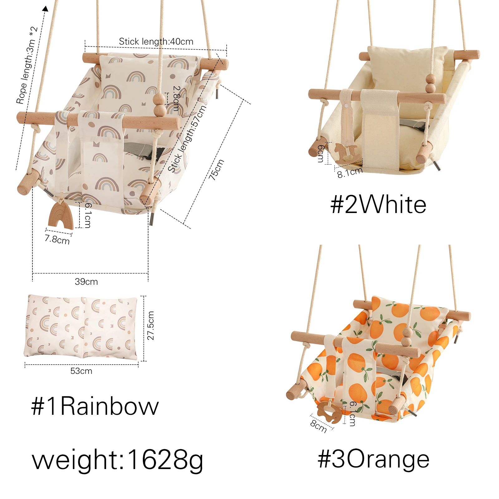 Let\'s Make-Chaise balançoire en toile pour bébé, fauteuil inclinable en bois de face, jouet à bascule pour enfants, sécurité, transat pour bébé,